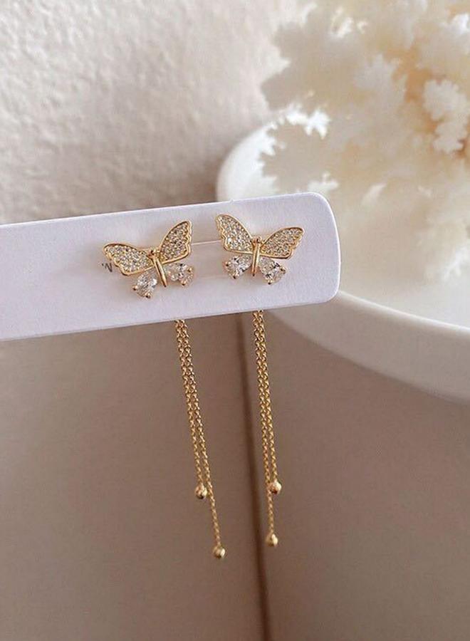Take Two Rhinestone Butterfly Dangle Earrings - Image 3