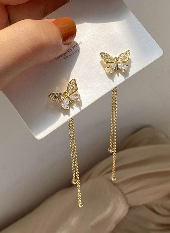 Take Two Rhinestone Butterfly Dangle Earrings - Image 2