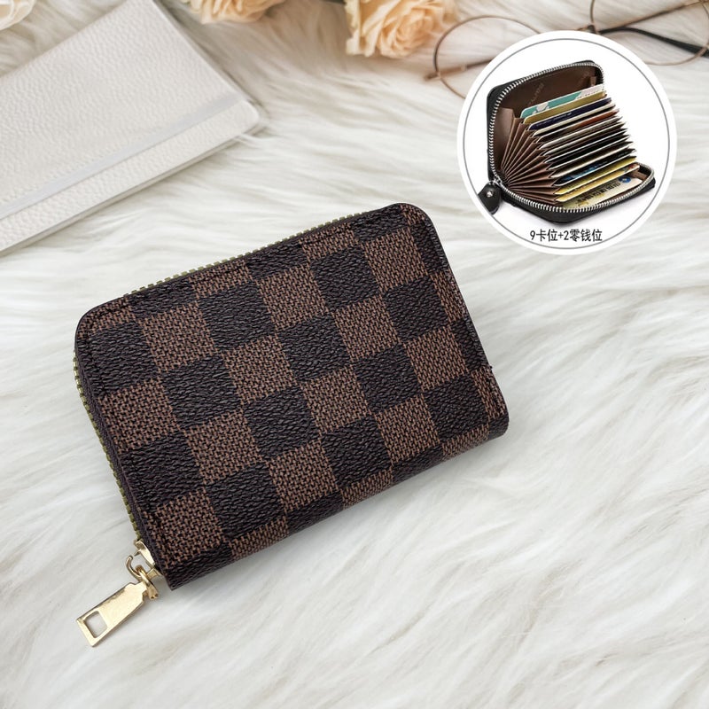 Trendy Accordion Card Holder Multi-Slot Compact Wallet Coffee-Plaid