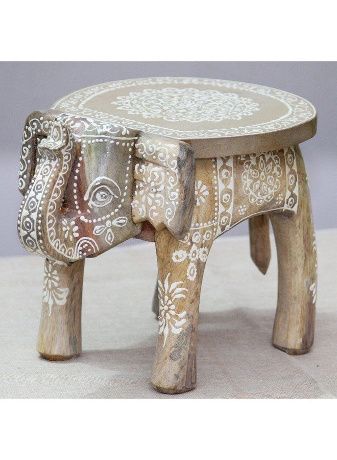 JH Gallery Handcrafted and Hand-Painted Wooden Elephant Shape Stool/Side Table for Home/Office/Living or Bedroom Decor (Natural White) - Image 1
