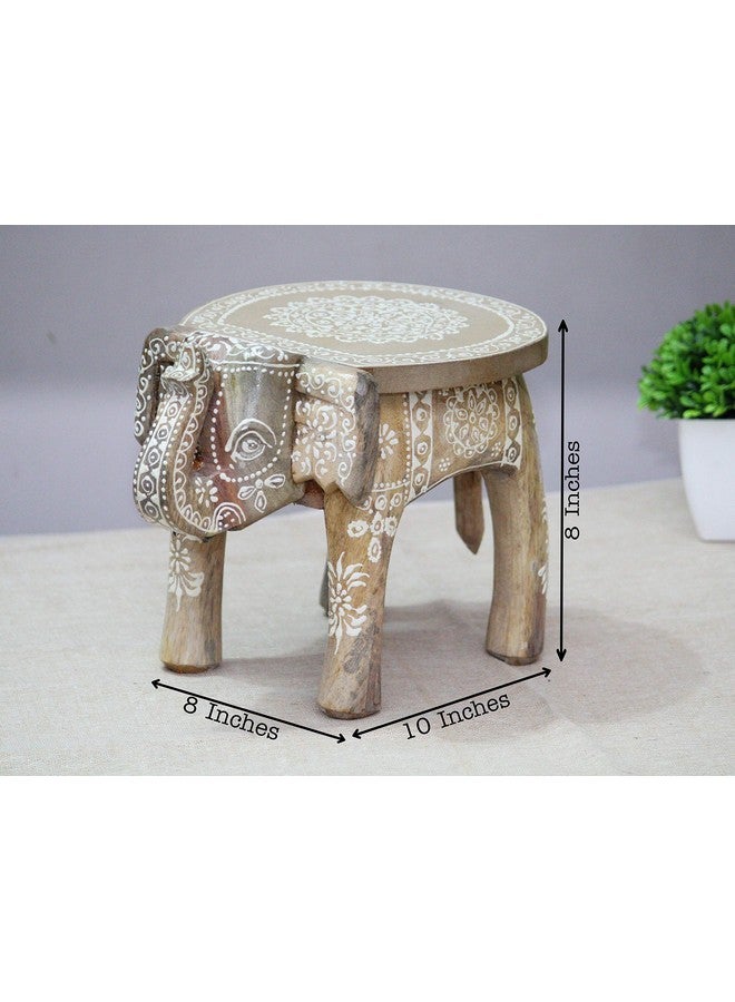 JH Gallery Handcrafted and Hand-Painted Wooden Elephant Shape Stool/Side Table for Home/Office/Living or Bedroom Decor (Natural White) - Image 5
