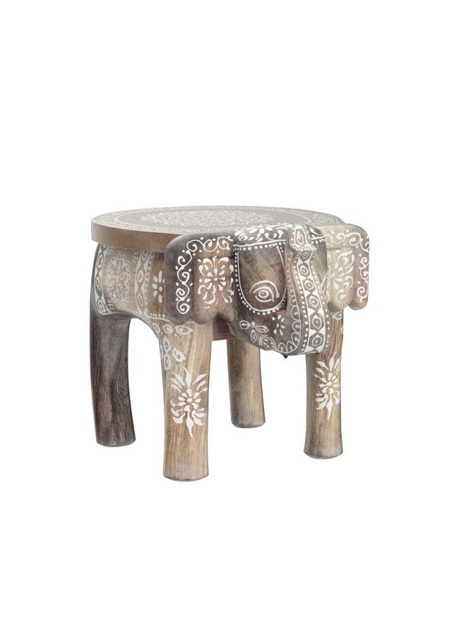 JH Gallery Handcrafted and Hand-Painted Wooden Elephant Shape Stool/Side Table for Home/Office/Living or Bedroom Decor (Natural White) - Image 4