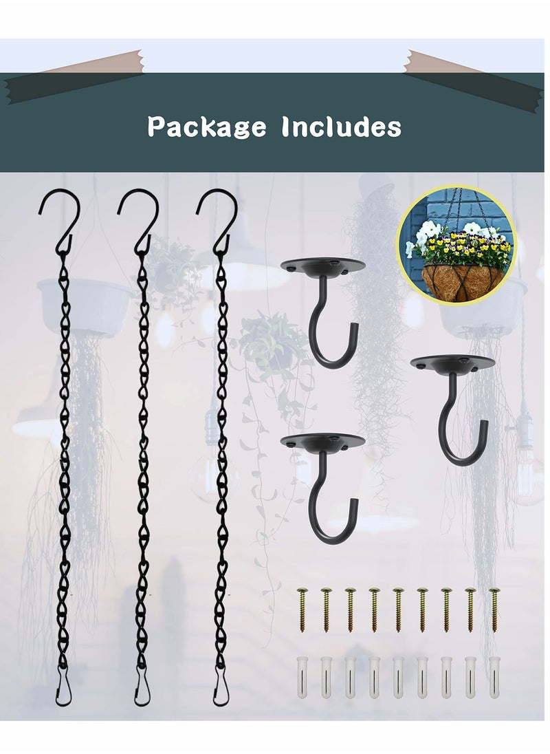 Y&D Ceiling Hook with Hanging Chain - Wall Metal Plant Stand Iron Lantern Hanger for Bird Feeders, Wind Chimes, Flower Pots (3 Pack Chains Black)  - Image 2
