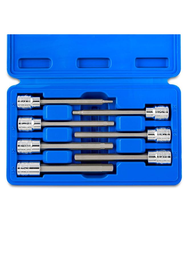 نيكو 10076A 3/8 بوصة محرك اضافية طويلة ألين عرافة بت مجموعة مقابس متري 3 مللي متر 10 مللي متر S2 و Cr V الصلب 7 قطعة مجموعة - Image 1