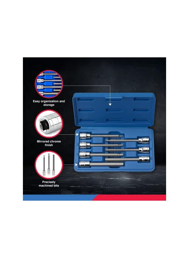 نيكو 10076A 3/8 بوصة محرك اضافية طويلة ألين عرافة بت مجموعة مقابس متري 3 مللي متر 10 مللي متر S2 و Cr V الصلب 7 قطعة مجموعة - Image 5