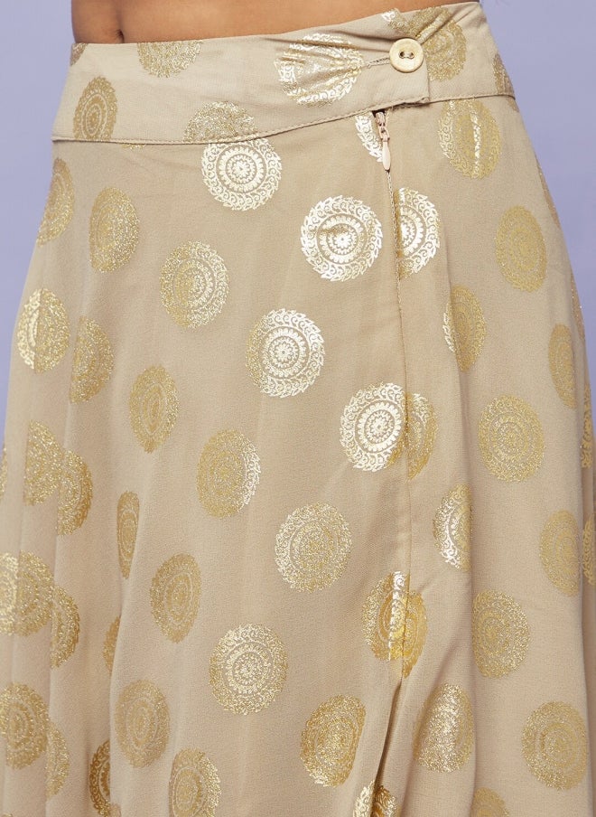 AKS Beige and Gold-Toned Printed Lehenga for Girls - Image 3