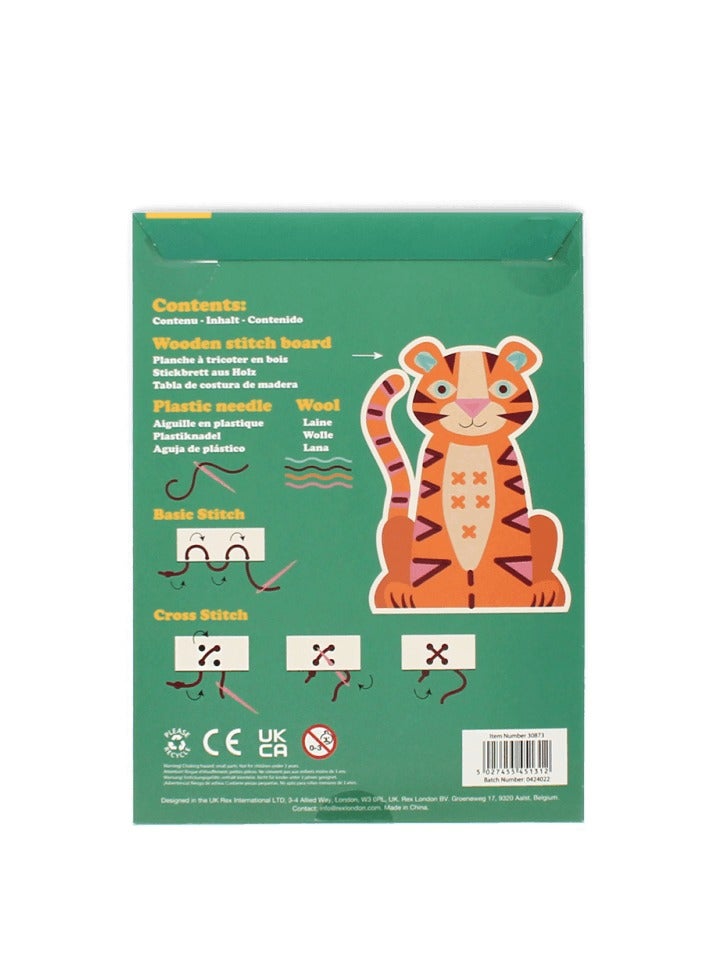 Rex London Tiger Learn to Sew Wooden Hand-Stitch Kit – Montessori Sewing Toy for Kids Ages 3+, Fine Motor Skill Toy with Yarn & Needle, Early Craft Activity for Toddlers, Boys & Girls, Eco-Friendly Educational Toy - Image 5