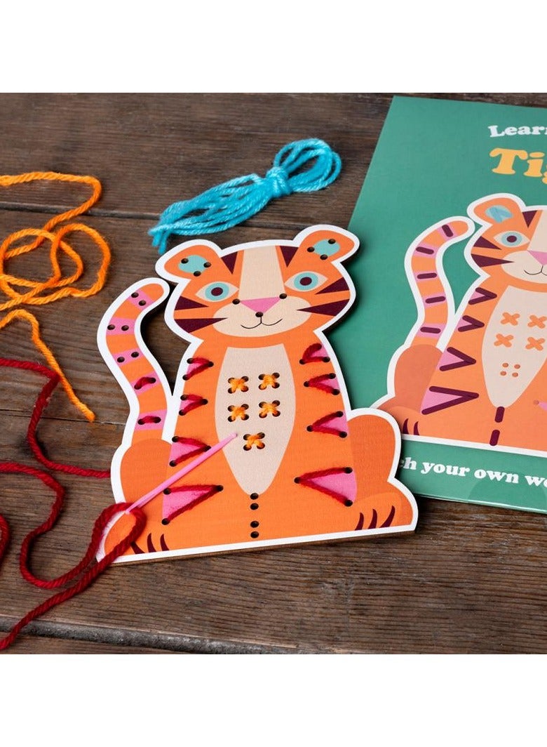 Rex London Tiger Learn to Sew Wooden Hand-Stitch Kit – Montessori Sewing Toy for Kids Ages 3+, Fine Motor Skill Toy with Yarn & Needle, Early Craft Activity for Toddlers, Boys & Girls, Eco-Friendly Educational Toy - Image 3