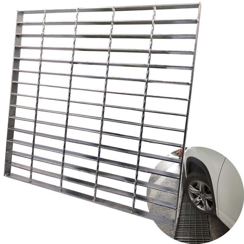 MOSINSBO Galvanized Steel Drain Grate 20x20 Outdoor Drain Cover B Class Sewer Grate Durable Heavy Duty Channel Grate Sliver Square Drainage Grate for Driveway Concrete Yard 197x197