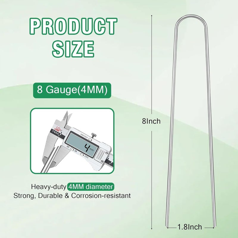 FUIJOL 8 Gauge Landscape Staples, 8 Inch Heavy Duty U-Shaped Landscape Stakes, 50 Pack Galvanized Garden Staples for Weed Barrier Stakes, Ground Cover, Irrigation Tubing, Fence (50) - Image 2