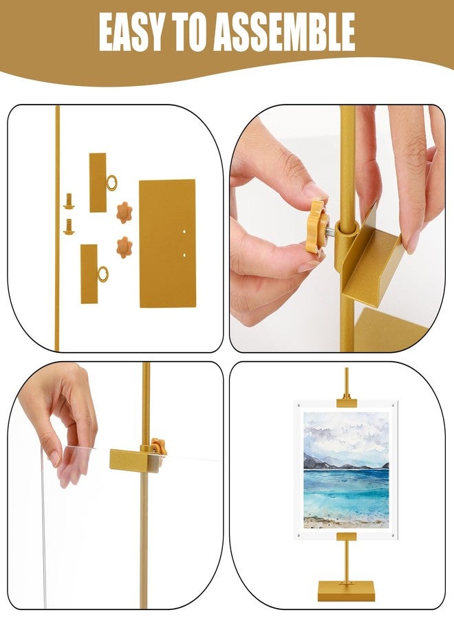 Yaocom حامل معدني قابل للتعديل من ياوكوم مع إطار صور عائم من الأكريليك، حامل طاولة مقاس 16.5 بوصة لعرض الملصقات أو اللافتات، حامل أرضي شديد التحمل لحفلات الزفاف والمعارض المنزلية والمطاعم (ذهبي) - Image 3