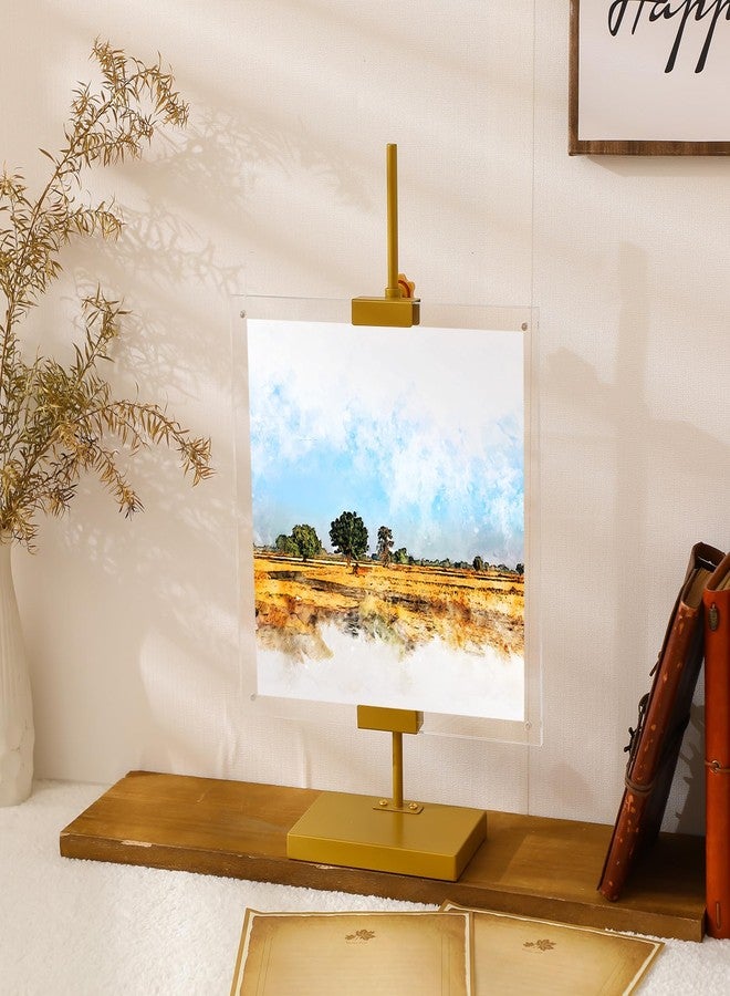 Yaocom حامل معدني قابل للتعديل من ياوكوم مع إطار صور عائم من الأكريليك، حامل طاولة مقاس 16.5 بوصة لعرض الملصقات أو اللافتات، حامل أرضي شديد التحمل لحفلات الزفاف والمعارض المنزلية والمطاعم (ذهبي) - Image 5