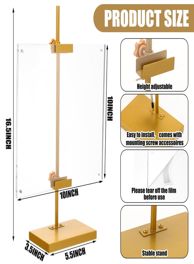 Yaocom حامل معدني قابل للتعديل من ياوكوم مع إطار صور عائم من الأكريليك، حامل طاولة مقاس 16.5 بوصة لعرض الملصقات أو اللافتات، حامل أرضي شديد التحمل لحفلات الزفاف والمعارض المنزلية والمطاعم (ذهبي) - Image 2