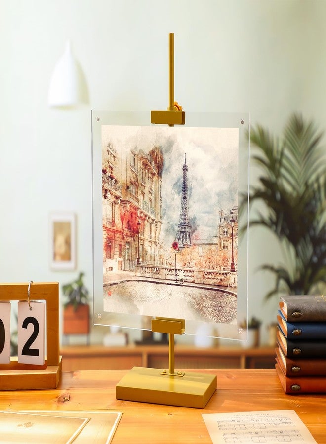 Yaocom حامل معدني قابل للتعديل من ياوكوم مع إطار صور عائم من الأكريليك، حامل طاولة مقاس 16.5 بوصة لعرض الملصقات أو اللافتات، حامل أرضي شديد التحمل لحفلات الزفاف والمعارض المنزلية والمطاعم (ذهبي) - Image 4