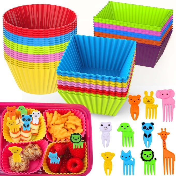 60 PCS SILICONE LUNCH BOX DIVIDERS WITH ANIMAL FOOD PICKSREUSABLE LUNCH BENTO BOX ACCESSORIES FOR KIDSLUNCHBOX SUPPLIES ACCESSORIESBACK TO SCHOOL LUNCH ESSENTIALSSILICONE CUPCAKE LINERS