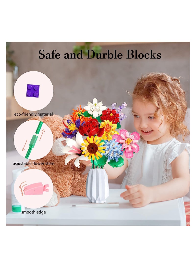 KASTWAVE Flower Bouquet Building Block Kit, Artificial Flowers Building Toys Creative Project, DIY Vase Building Blocks Rose Sunflower Lavender for DIY Home Decoartion - Image 4