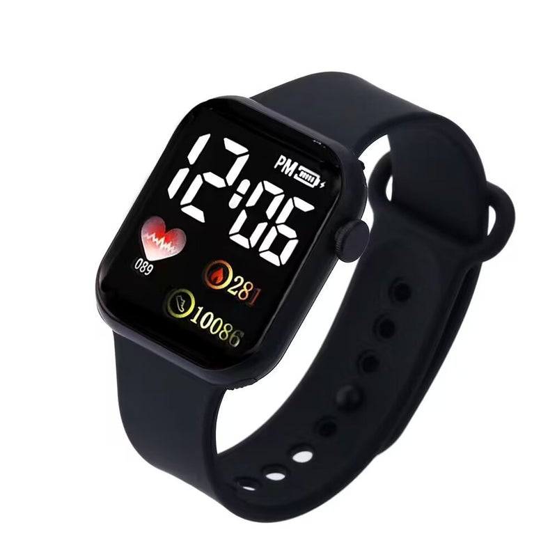 New Heart-shaped Mini Square Digital Wristwatch For Couples Children Sports Led Electronic Watch Plastic Dial Window Black 