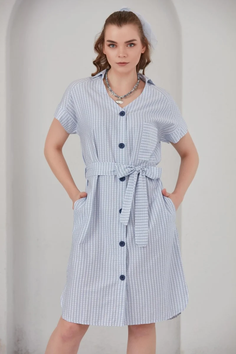 الكسندر جاردي Patterned Shirt Collar Dress (B21-47000)
