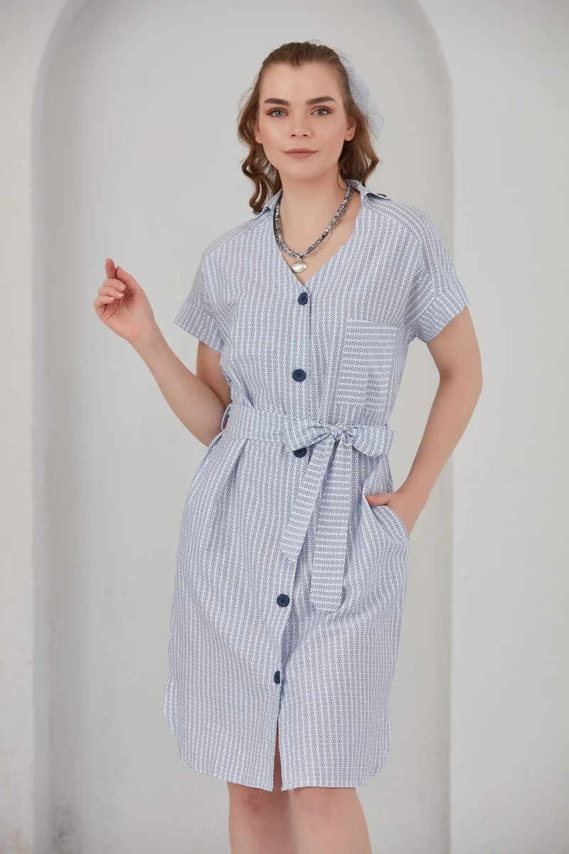 الكسندر جاردي Patterned Shirt Collar Dress (B21-47000)