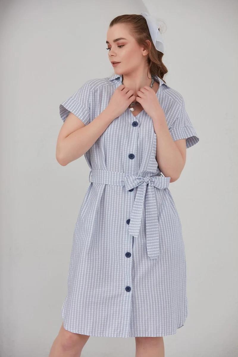 الكسندر جاردي Patterned Shirt Collar Dress (B21-47000)