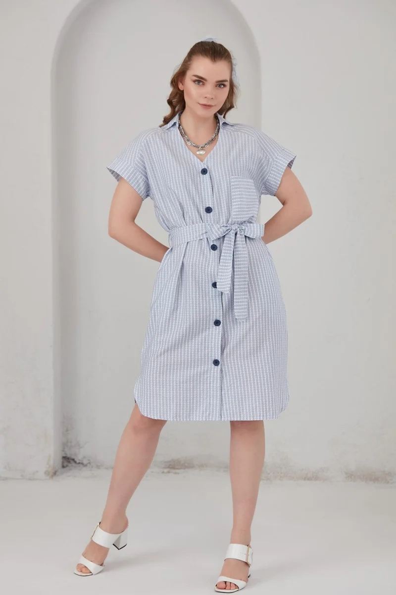 الكسندر جاردي Patterned Shirt Collar Dress (B21-47000)