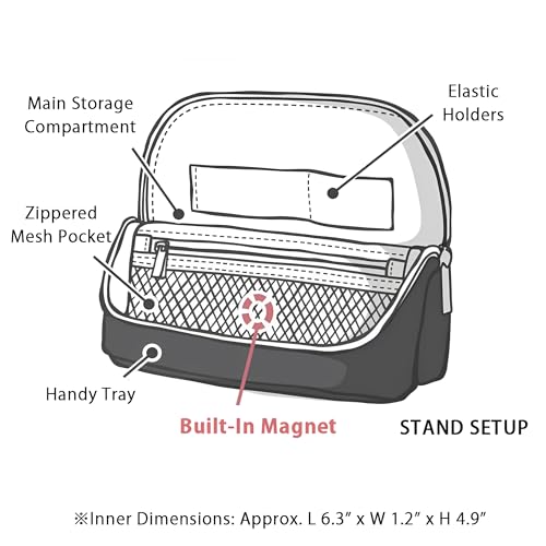 Sonic Utlim Sma-Sta Wide Mobile Standing Case and Pentel i+ Pen Body + 3 Set Refill Bundle, Workspace Bag, Converts Into Stand for Smartphone, Stationery, Tech Accessories, and More, UT-1846-D, Black - Image 4