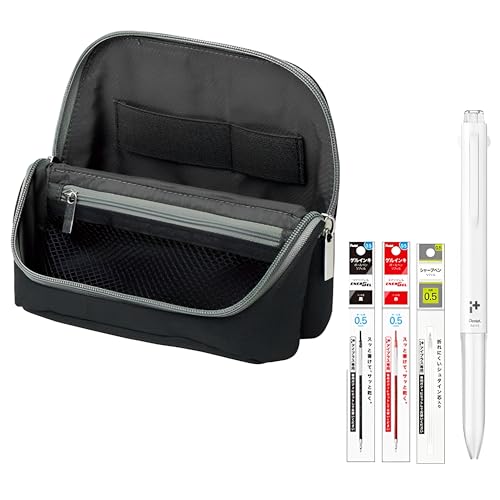 Sonic Utlim Sma-Sta Wide Mobile Standing Case and Pentel i+ Pen Body + 3 Set Refill Bundle, Workspace Bag, Converts Into Stand for Smartphone, Stationery, Tech Accessories, and More, UT-1846-D, Black - Image 1