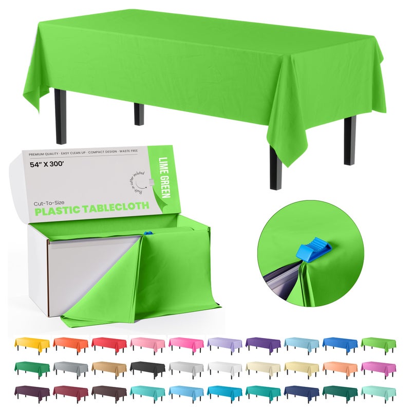 Exquisite Lime Green Plastic 54x300in Tablecloth Roll Heavy Duty Disposable Waterproof Builtin Cutter 36 Rectangle Table Covers AllSeason