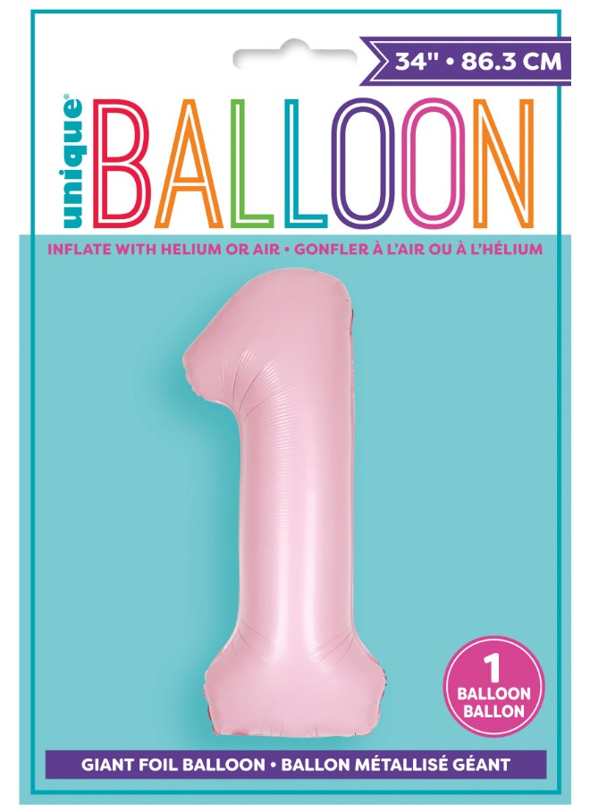 Unique 34" Matte Lovely Pink Number 1 Foil Balloon - Image 2