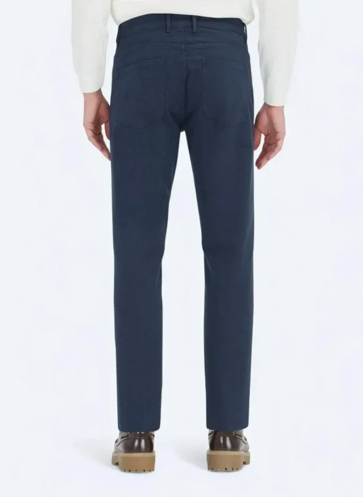 Kip Navy Blue Weaving Slim Fit Sport Cotton Blended Trousers