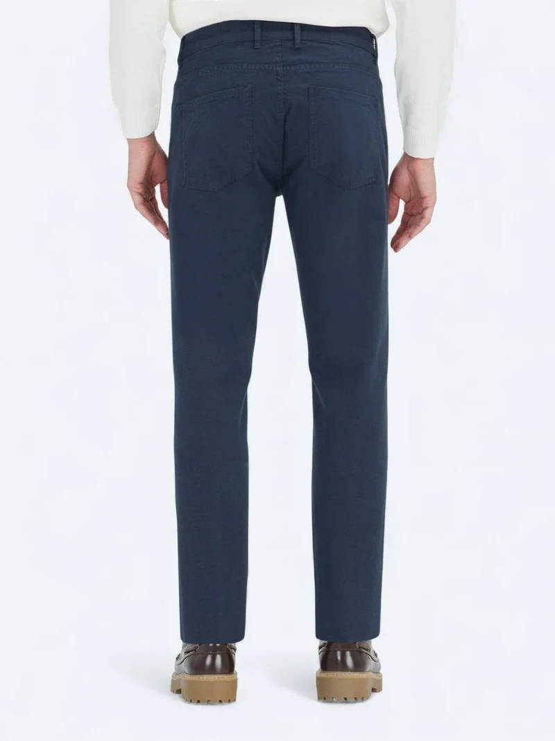 Kip Navy Blue Weaving Slim Fit Sport Cotton Blended Trousers