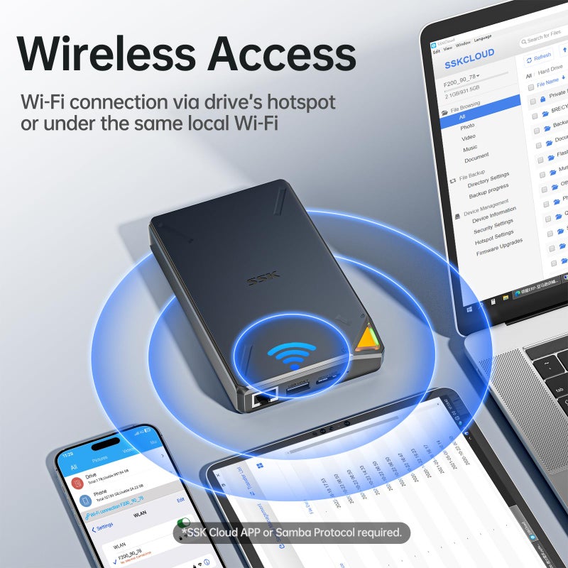 SSK 2TB Portable NAS External Wireless Hard Drive with Own Wi-Fi Hotspot, Personal Cloud Smart Storage Support Auto-Backup, Phone/Tablet PC/Laptop Wireless Remote Access - Image 4