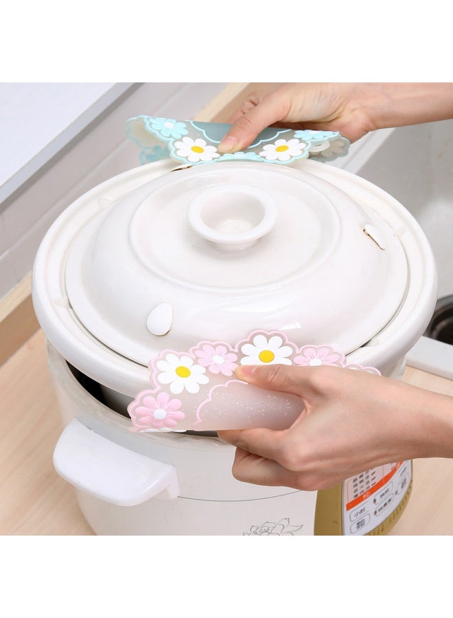 6 sets of silicone table mats, multi-purpose mats, heat-insulating, anti slip, durable kitchen mats - flexible kitchen table mats - suitable for hot dishes, pots, dining table tops, blue and pink and decorated with flowers - Image 2