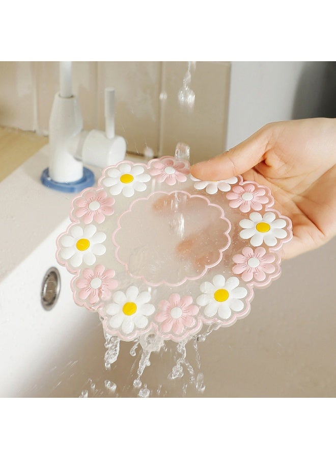 6 sets of silicone table mats, multi-purpose mats, heat-insulating, anti slip, durable kitchen mats - flexible kitchen table mats - suitable for hot dishes, pots, dining table tops, blue and pink and decorated with flowers - Image 4