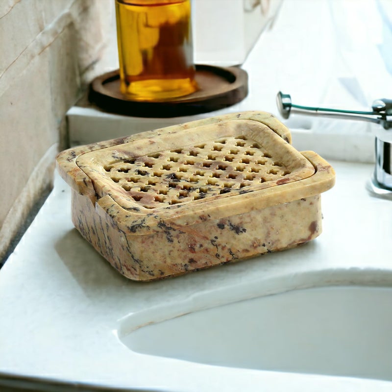 Pooja Creation Natural Marble Soapstone Soap Dish Bath Accessories in Standard Size - Image 1