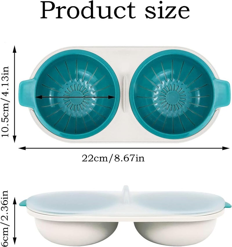 Potency Microwave Egg Poachers Mold Eggs Poacher CupDraining Egg BoilerEggs Poacher Cup Lids NonStick Coated Cooking Food Grade PP Double Cup Egg Cooker Egg Steamer Kitchen Gadget Blue - Image 2