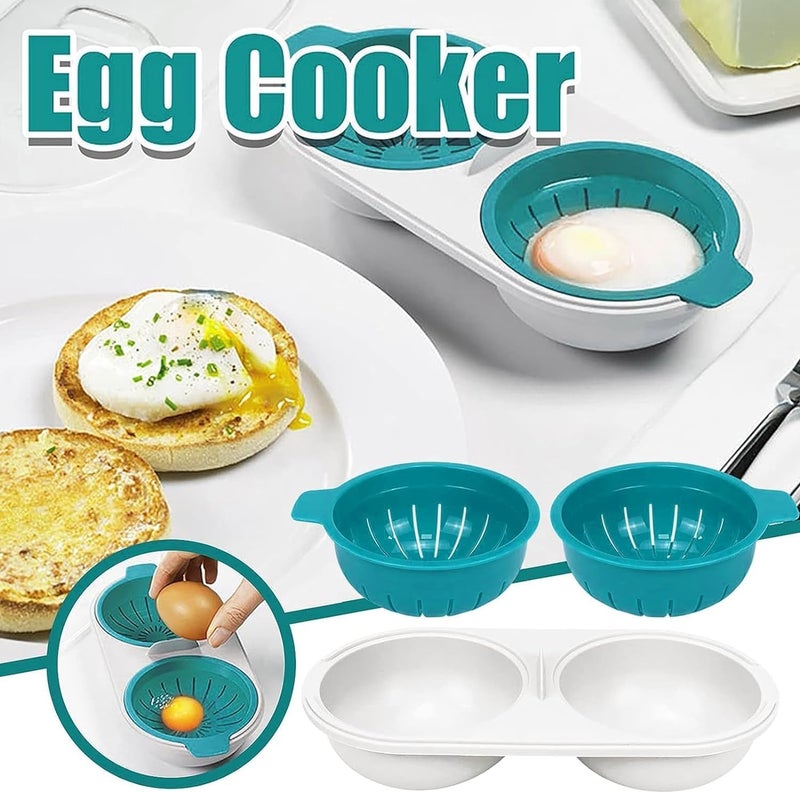 Potency Microwave Egg Poachers Mold Eggs Poacher CupDraining Egg BoilerEggs Poacher Cup Lids NonStick Coated Cooking Food Grade PP Double Cup Egg Cooker Egg Steamer Kitchen Gadget Blue - Image 4