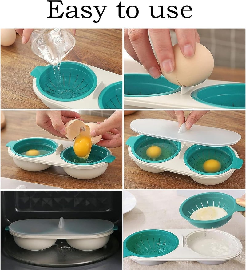 Potency Microwave Egg Poachers Mold Eggs Poacher CupDraining Egg BoilerEggs Poacher Cup Lids NonStick Coated Cooking Food Grade PP Double Cup Egg Cooker Egg Steamer Kitchen Gadget Blue - Image 5