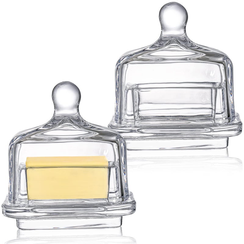 Dicunoy Dicunoy 2 Pack Glass Butter Dishes with Lids Mini Butter Keeper Containers Clear Butter Serving Storage Dish with Handle Rectangle Crystal Small Butter Cloche for Mayo Jelly Jam Candy 