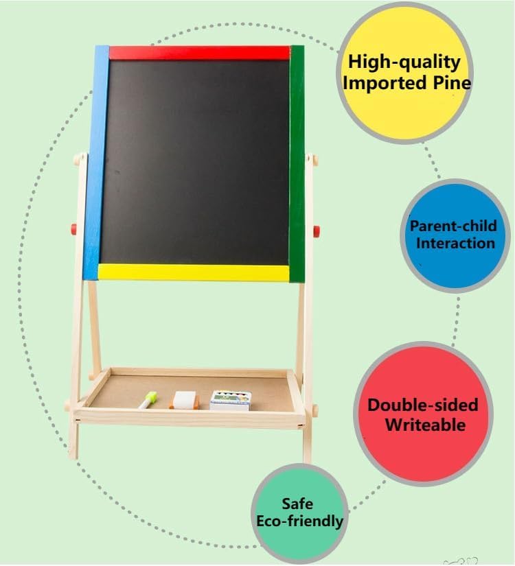 Erweicet Drawing Board Double-sided Liftable Colorful Wooden Graffiti Painting Art Blackboard 2-in-1 Children's Easel Gift - Image 4