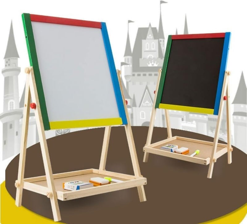 Erweicet Drawing Board Double-sided Liftable Colorful Wooden Graffiti Painting Art Blackboard 2-in-1 Children's Easel Gift - Image 5
