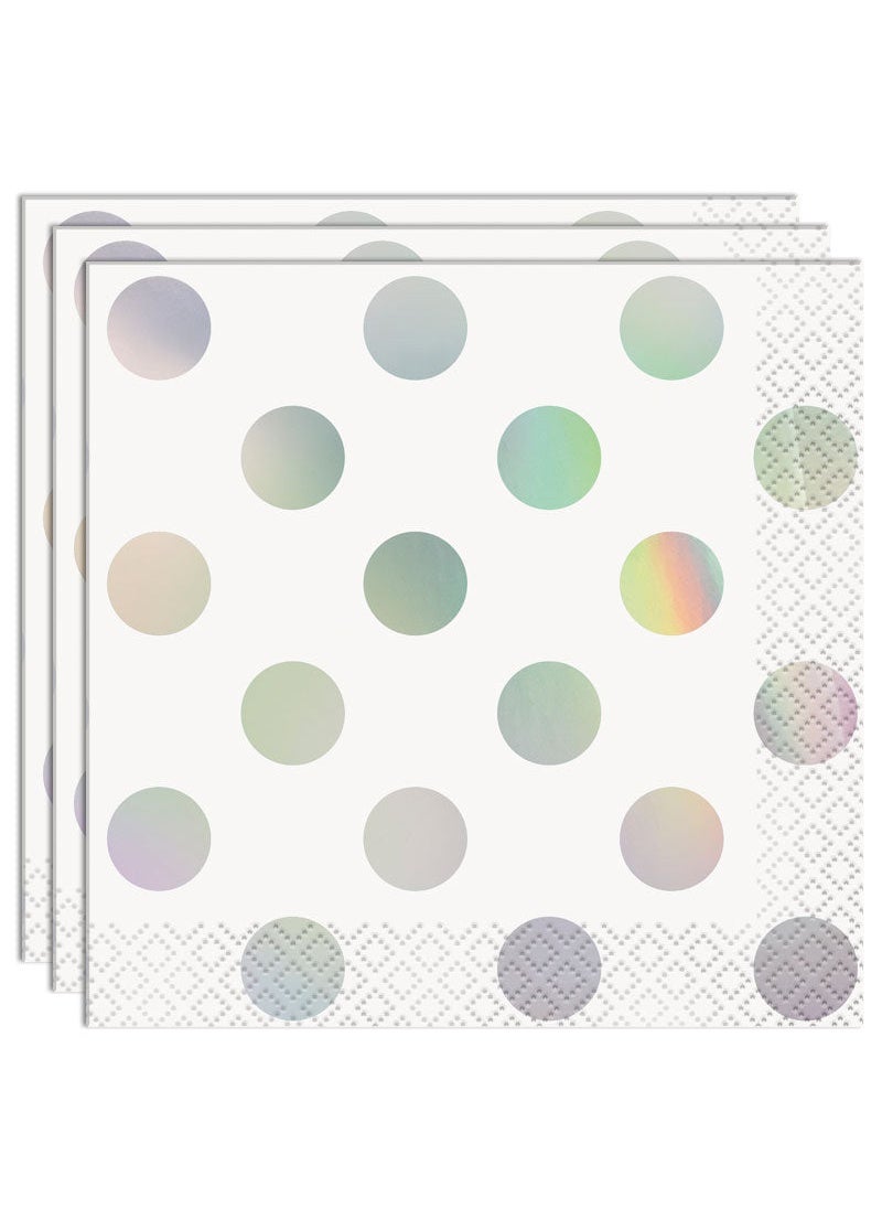Unique Rainbow Shimmer Dots Napkins White Paper 13cm 16-Pack