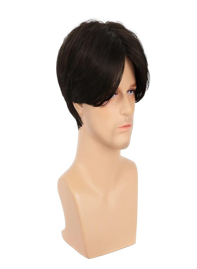 Swiking Short Brown Wigs for Men Middle Part Natural Looking Synthetic Hair Wigs for Male Daily Party Replacement Wig (Brown) - Image 2