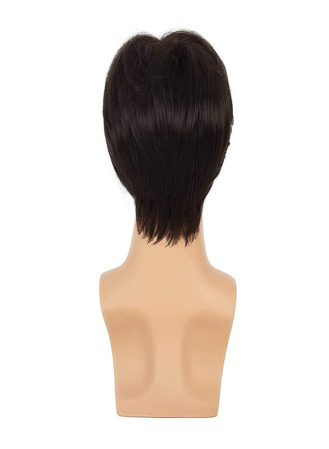 Swiking Short Brown Wigs for Men Middle Part Natural Looking Synthetic Hair Wigs for Male Daily Party Replacement Wig (Brown) - Image 3