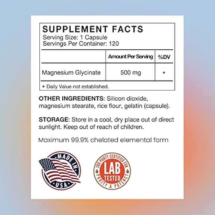 VHC Magnesium Glycinate 500mg Supplement Capsules, High Absorption- Gentle Form,Highly Purified Magnesium Mineral Supplements for Women & Men, 120 Caps, Made in USA (1) - Image 2