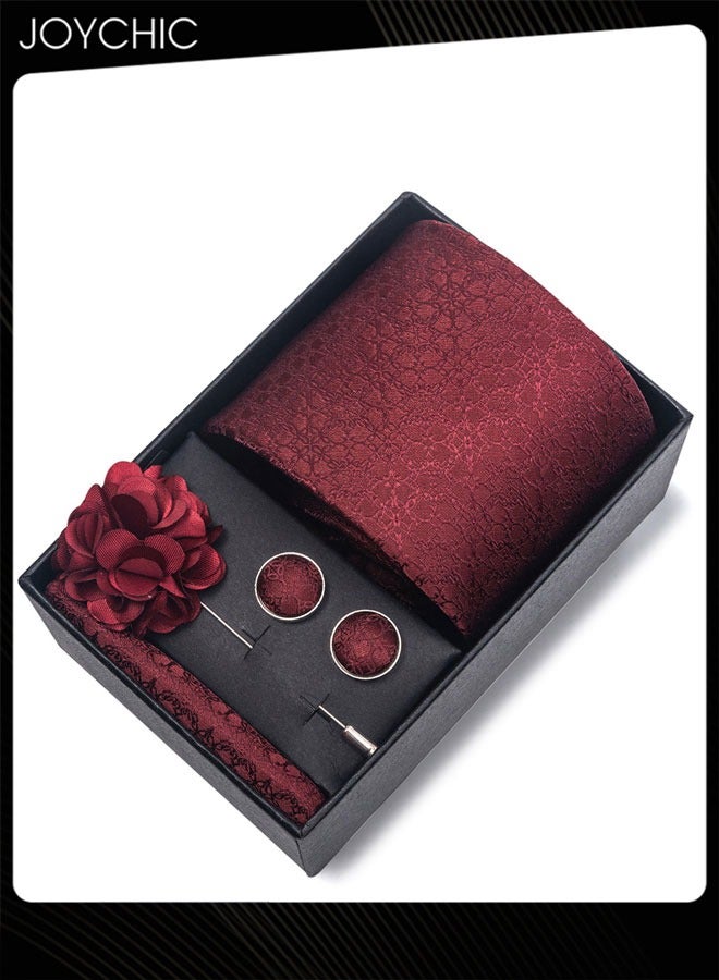 Joychic Classic Pattern Ties for Men Set with Pocket Square Cufflink and Corsage, Necktie in Gift Box for Wedding and Business Formal Occasions - Image 1