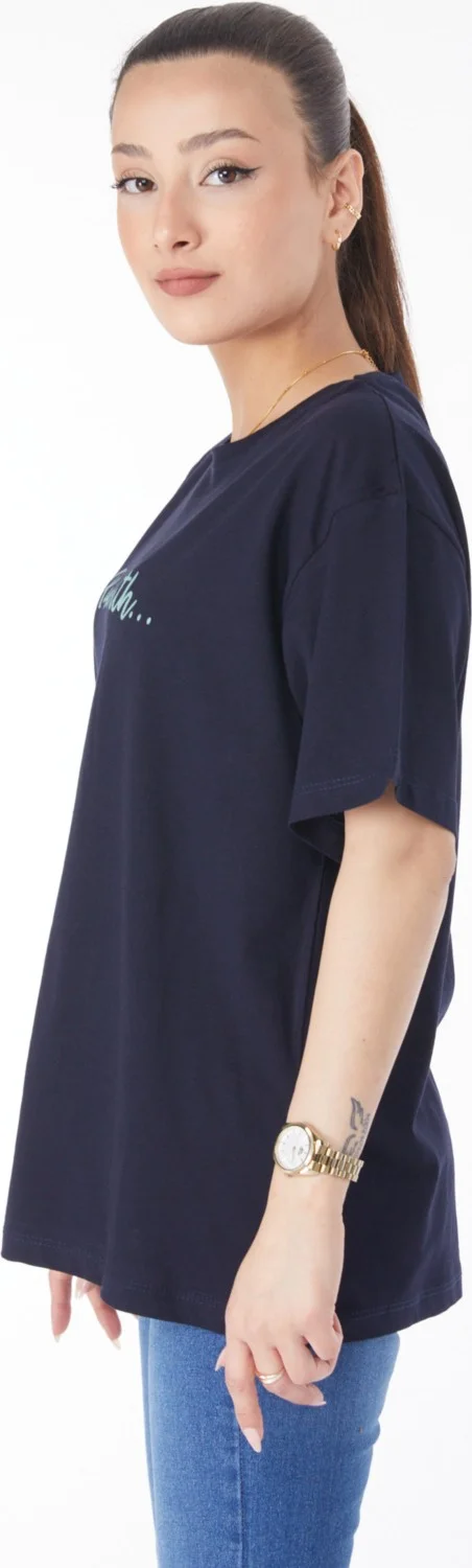Tofisa 24651-DARK BLUE Crew Neck Short Sleeve Printed T-Shirt