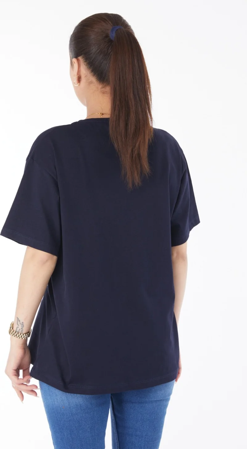 Tofisa 24651-DARK BLUE Crew Neck Short Sleeve Printed T-Shirt