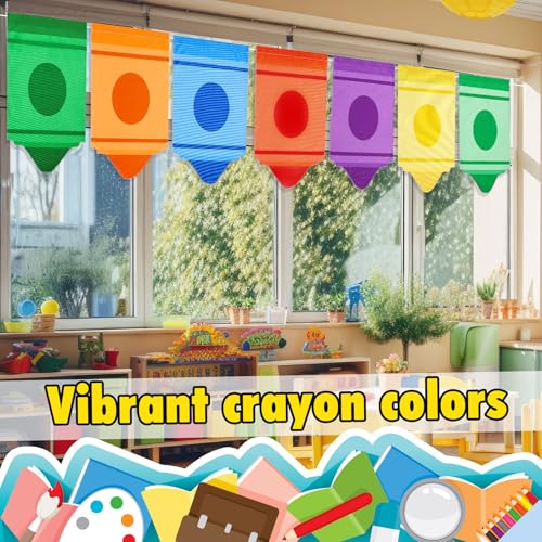 Cosblank 8 Pcs School Classroom Rainbow Curtains Cartoon Crayon Back to School Colorful Crayon Curtains for First Day of Kindergarten Daycare Primary Playroom Room Decor(24 x 12inches) - Image 5