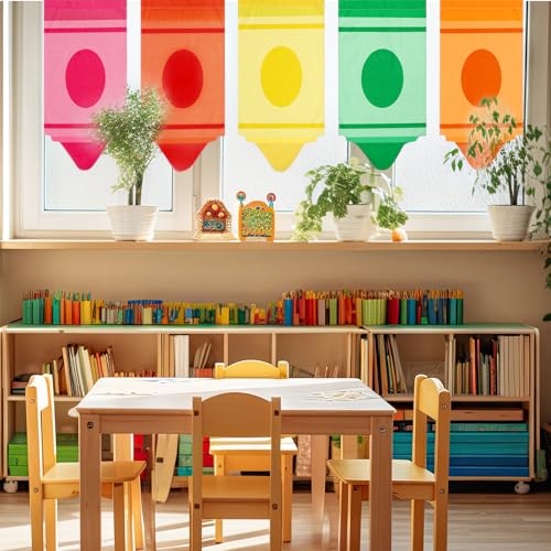 Cosblank 8 Pcs School Classroom Rainbow Curtains Cartoon Crayon Back to School Colorful Crayon Curtains for First Day of Kindergarten Daycare Primary Playroom Room Decor(24 x 12inches) - Image 4
